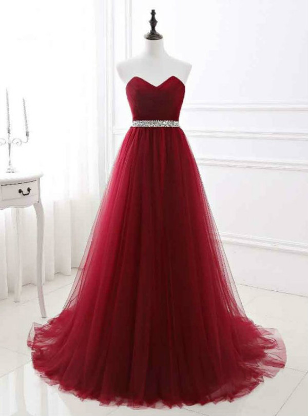 A-Line Beading Belt Long Charming Prom Dresses Floor-Length Evening Dresses