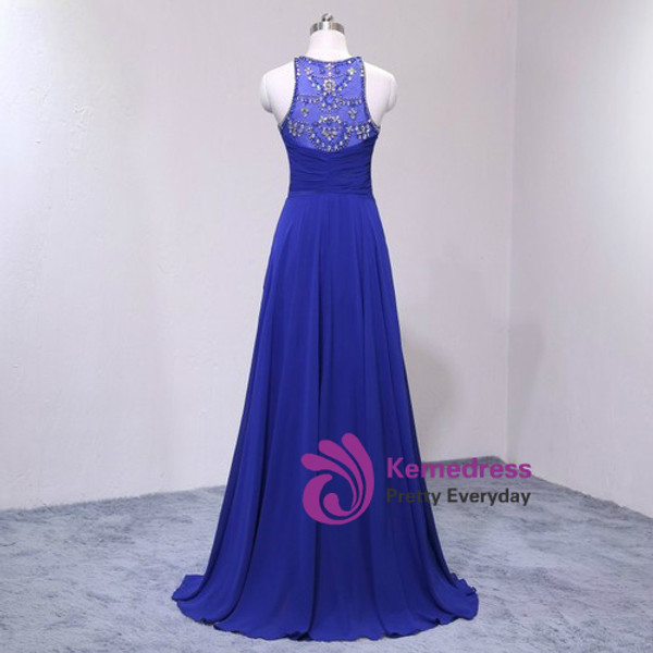 Gorgeous O-Neck Evening Dresses Sexy A Line Prom Dresses See Through Back