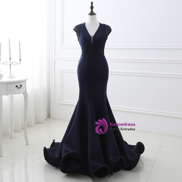 Luxury satin v-neck mermaid long dresses for teens floor-length evening dresses