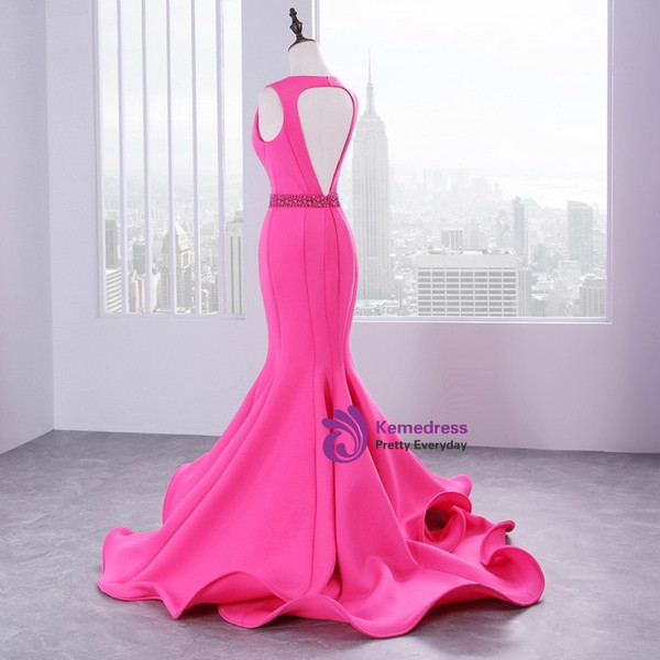 Luxury Satin Mermaid Satin V-neck Backless Prom Dress With Beading