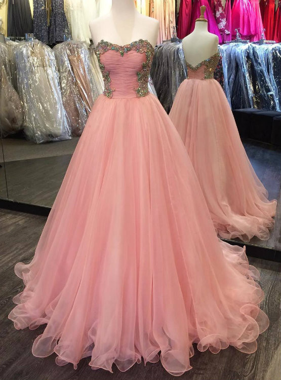 Colorful Beading Sweetheart Puffy Organza Prom Dresses Long