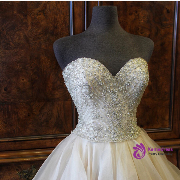 Gorgeous Crystals Beading Sweetheart Organza Layered Wedding Dress Ball Gown