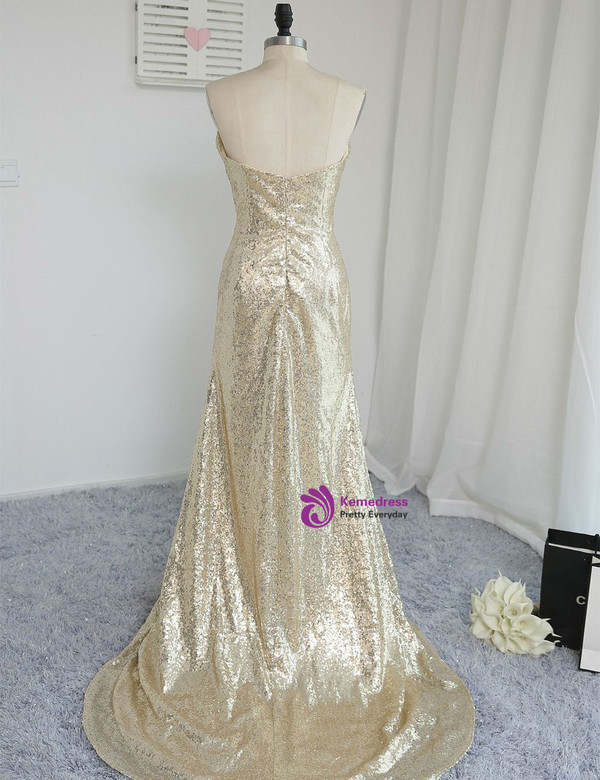 Fitted Light Gold Sexy High Split Prom Dresses 2017 Mermaid Sweetheart