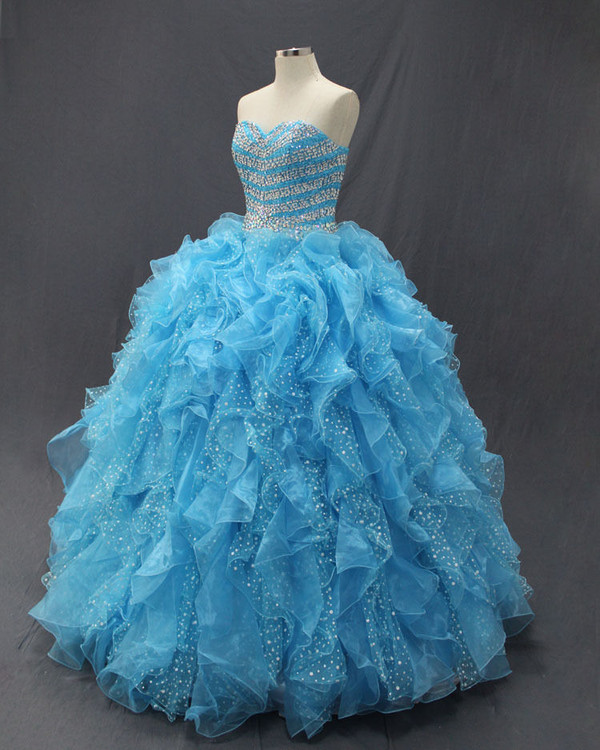 Stunning Blue Ball Gown Organza Sweetheart Quinceanera Dresses