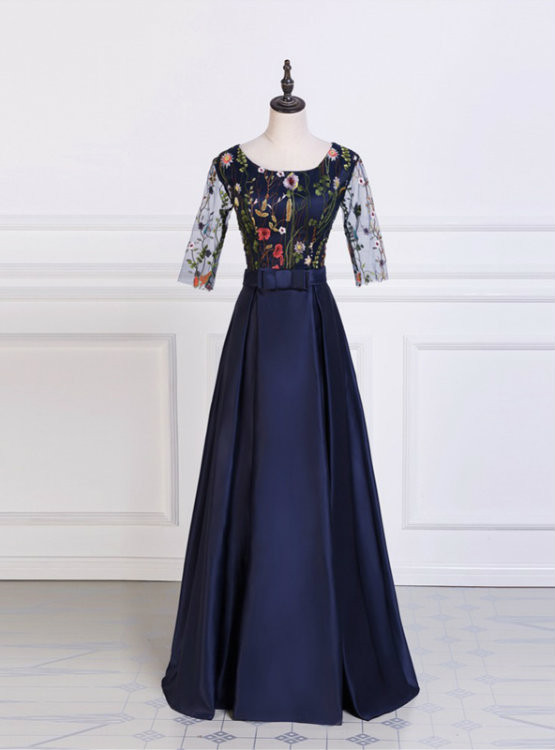 Satin Prom Dresses  A-Line Party Prom Dresses Embroidery Prom Dresses