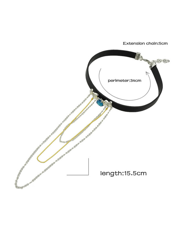 Black Pu Leather Choker Necklace With Hanging Chai