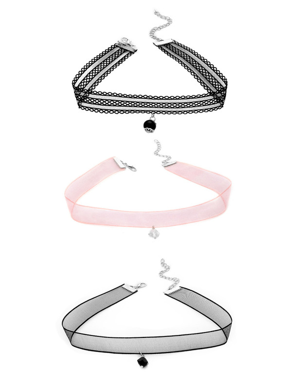Crystal Detail Lace Choker & Mesh Choker 3pcs