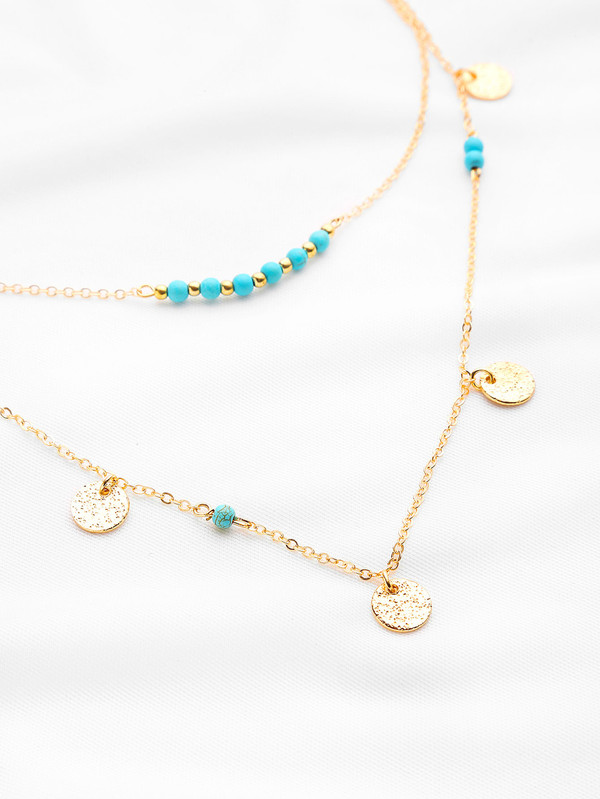 Beaded And Coin Fringe Pendant Layered Necklace