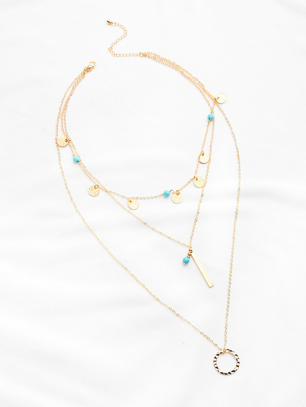 Bar And Ring Design Layered Necklace