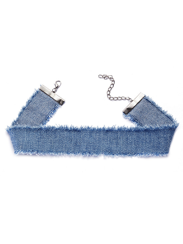 Sky Blue Raw Edge Denim Wide Choker Necklace