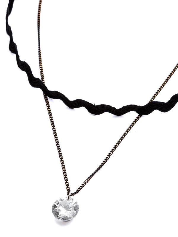 Black Layered Wave Band Rhinestone Choker Necklace