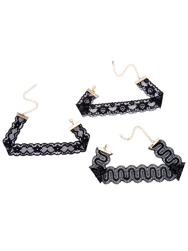 Black Scalloped Lace Choker Necklace Set