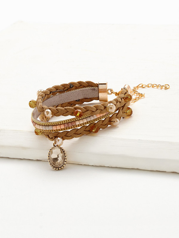 Crystal Detail Woven Layered Bracelet