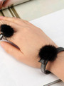 Statement Mink Fur Ball Crystal Open-end Ring Bracelet
