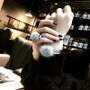 Statement Mink Fur Ball Crystal Open-end Ring Bracelet