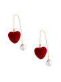 Burgundy Heart Faux Pearl Personalized Drop Earrings