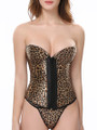 Sexy Strapless Lace-Up Leopard Corset Top With Panties