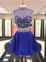 Crystal Beaded High Neck Two Piece Homecoming Dresses in Royal Blue Chiffon 2018