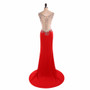 Fashion V Neck Mermaid Satin Lace Beaded Red Long Evening Dresses