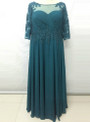 Romance  Long Turquoise Mother-of-the-bride-lace-dresses Chiffon Women Evening