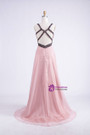 2017 New Arrival Sweetheart Spaghetti A-line Open Back Chiffon Beading Prom Party Dress