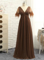 Cheap Brown 2017 Mother Of The Bride Dresses A-line V-neck Chiffon