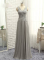 Latest  Gray 2017 Mother Of The Bride Dresses A-line V-neck Chiffon Lace