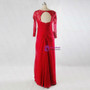 Long Chiffon Pleated Lace Sleeve  Back Red Mother Of The Bride Dress