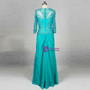 Neckline Lace 3/4 Sleeve Turquoise Chiffon Nother Of The Bride Dress With Sleeves