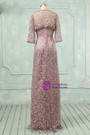 Trendy Floor Length Pink Lace Mother of the Bride Dresses Flowers Pearls
