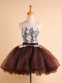 Unique Brown A-Line Strapless Lace Mini Homecoming Dress