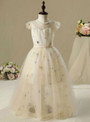 Champagne Sleeveless Braid Sash Sequins Appliques Flower Girl Dress