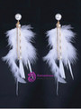 Drop Earrings Faux Pearl Rhinestone Feather