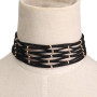 Cheap Black Suede Ribbon Gold Plated Bead Choker Necklace