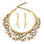 Beatiful Gold Embellished Crystal Choker Necklace and Drop Earrings