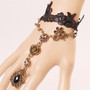 Hollowed Lace Bracelet with Ring Rose Water Drop Faux Gem