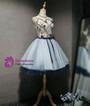 A-Line Blue Tulle Appliques Backless Homecoming Dress