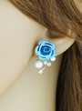 Flower Earrings Pair of Faux Pearl Rhinestone