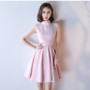 Short Homecoming Dresses High Neck Sleeveless Simple A-line Knee-Length Pink