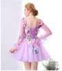 Prom Dress Luxury Flowers Evening Party Pink Long Sleeves Short