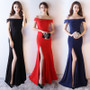 Off Shoulder Evening Formal Dresses 2017 Simple Navy Blue
