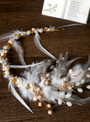 bride headdress white feather Beaded handmade feather hairband