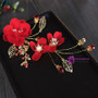 1 pair red flower bride wedding headdress accessories hair