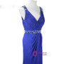 2017 Elegant Open Back With Shawl V-neck Beaded Chiffon Royal Blue