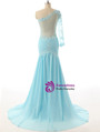 One Shoulder Sheer Back Floor Length with Train Mermaid Party Dresses