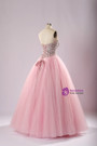 Pink A-Line Quinceañera Dress With Bejeweled Corset Crystal Sweetheart Prom Dresses