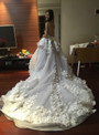 A-line Blue Tulle Lace Appliques Wedding Dress With Long Train