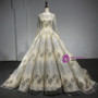 Long Sleeve Gold Luxury Diamond Sparkly Wedding Dress 2017