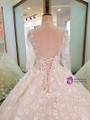 Luxury Bridal Gown With Sleeves Beading 3D Flowers Ball Gown Lace Wedding Dress