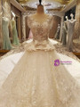 White Ball Gown Vap Beading Sleeves Corset Back Wedding Dress Long Train